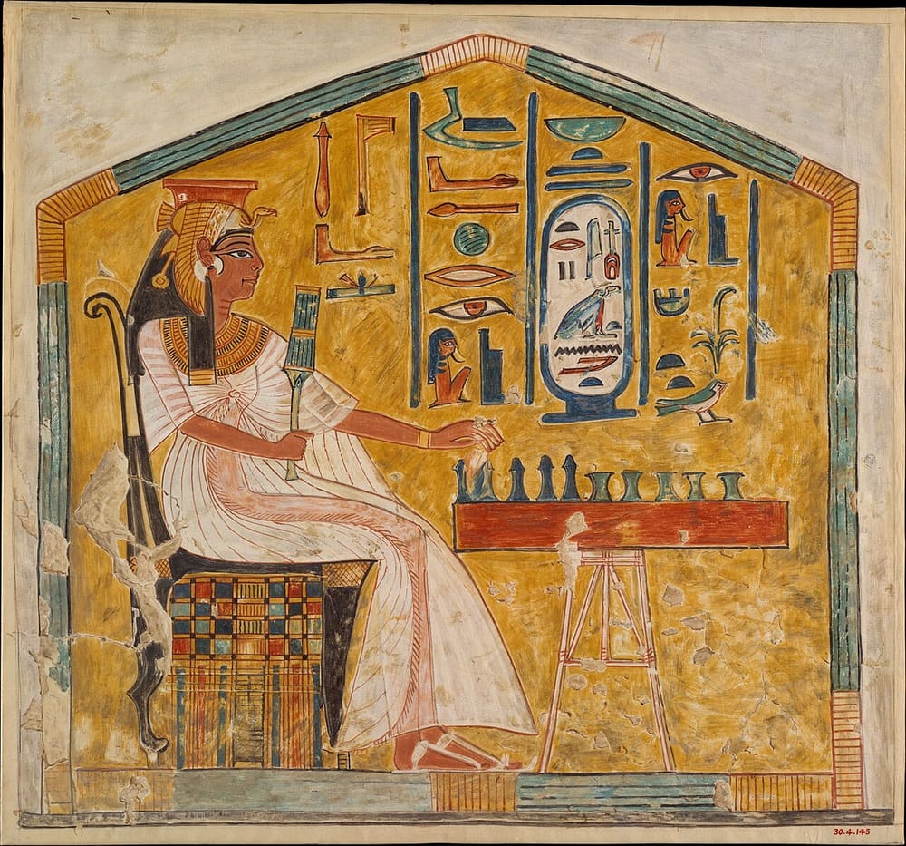 Nefertari hrá senet, maľba z hrobky QV66